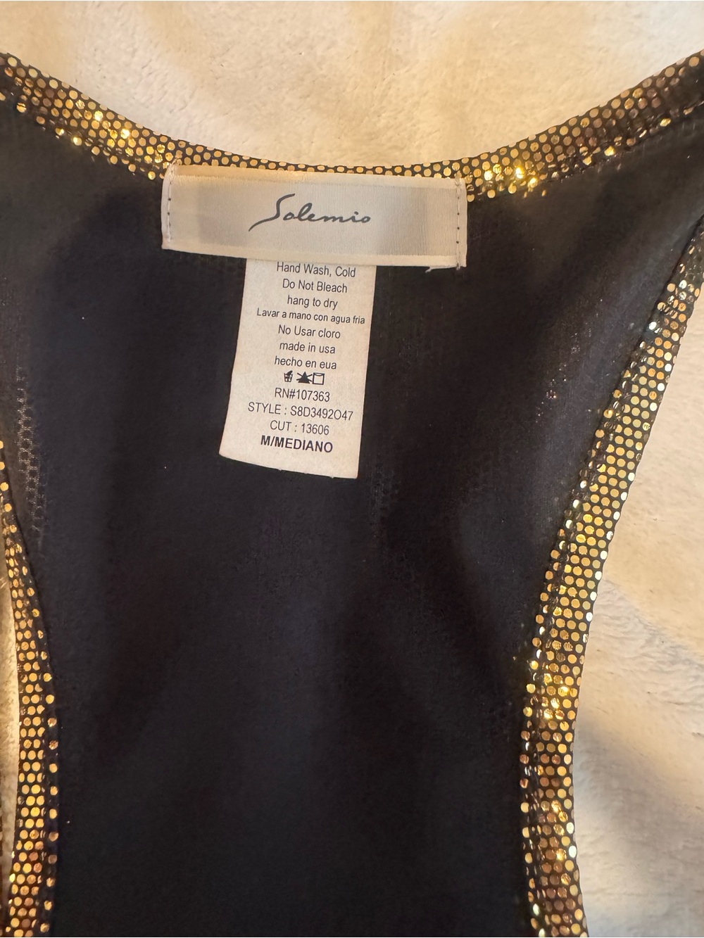 Solemio Black Strapless Dress with Gold Sequin Trim